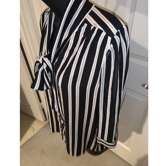Alice and Olivia Black & White Silk Striped Blouse - Picture 11 of 15